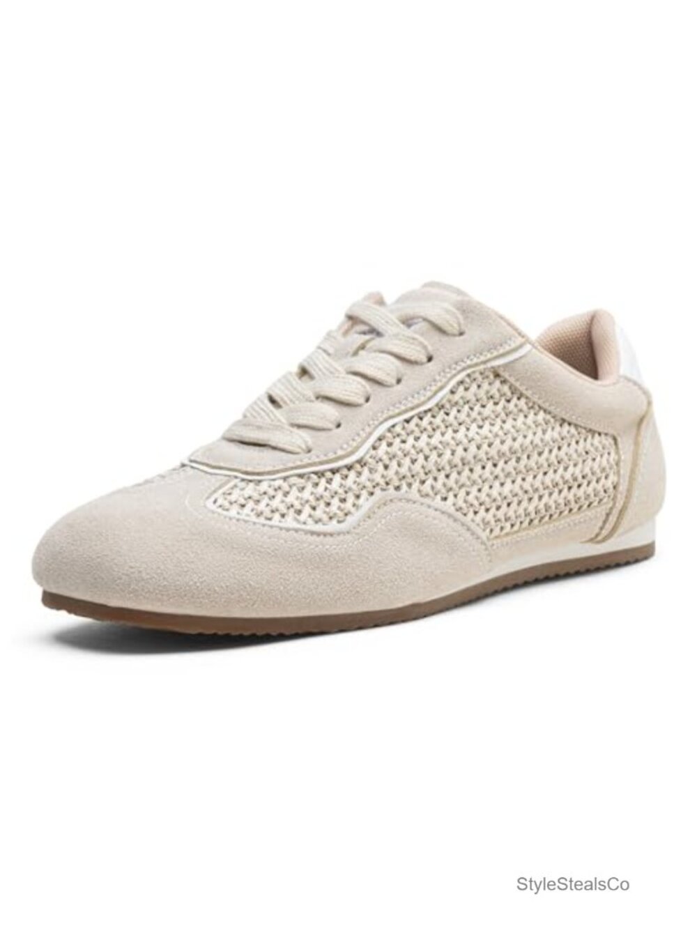 Women's Retro Woven Raffia Square Toe Sneakers Low Top Tennis Shoes